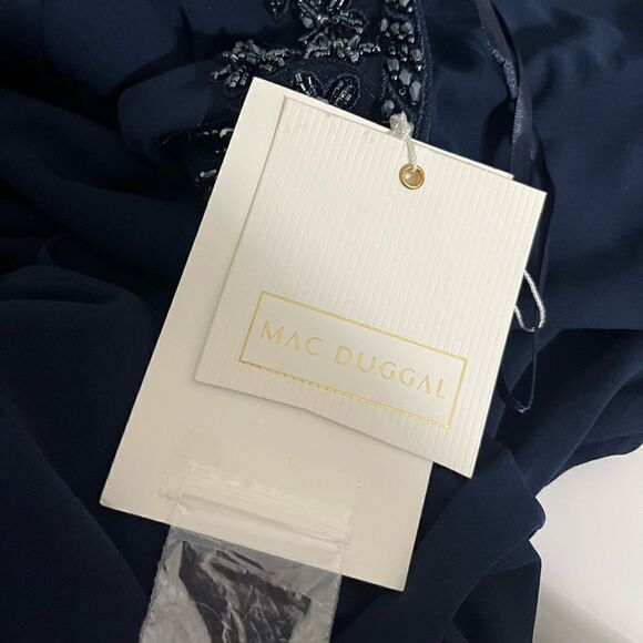 MAC DUGGAL 55713 BEADED HIGH NECK FRONT TWIST LONG SLEEVE TRUMPET GOWN 12 NWT - Picture 8 of 9